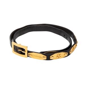 CHANEL VINTAGE BLACK LEATHER ICON 1995 BUCKLE WAIST BELT (70/28)